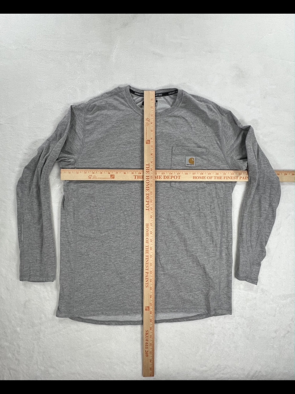 Carhartt Long-Sleeve Pocket Tee in Light Gray with Logo Patch - Picture 7 of 7
